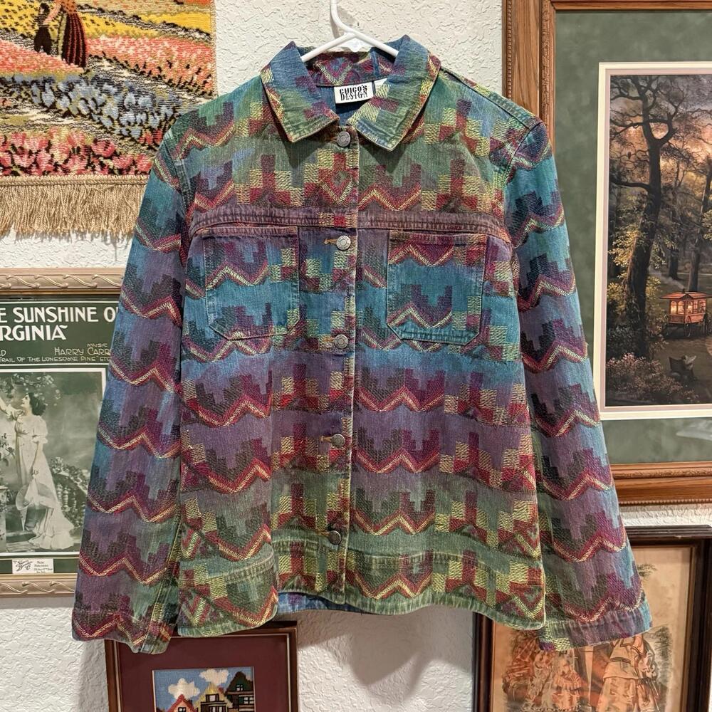 Vintage 90s Chicos Design Colorful Southwest Tetris Style Women’s Jacket Size 1